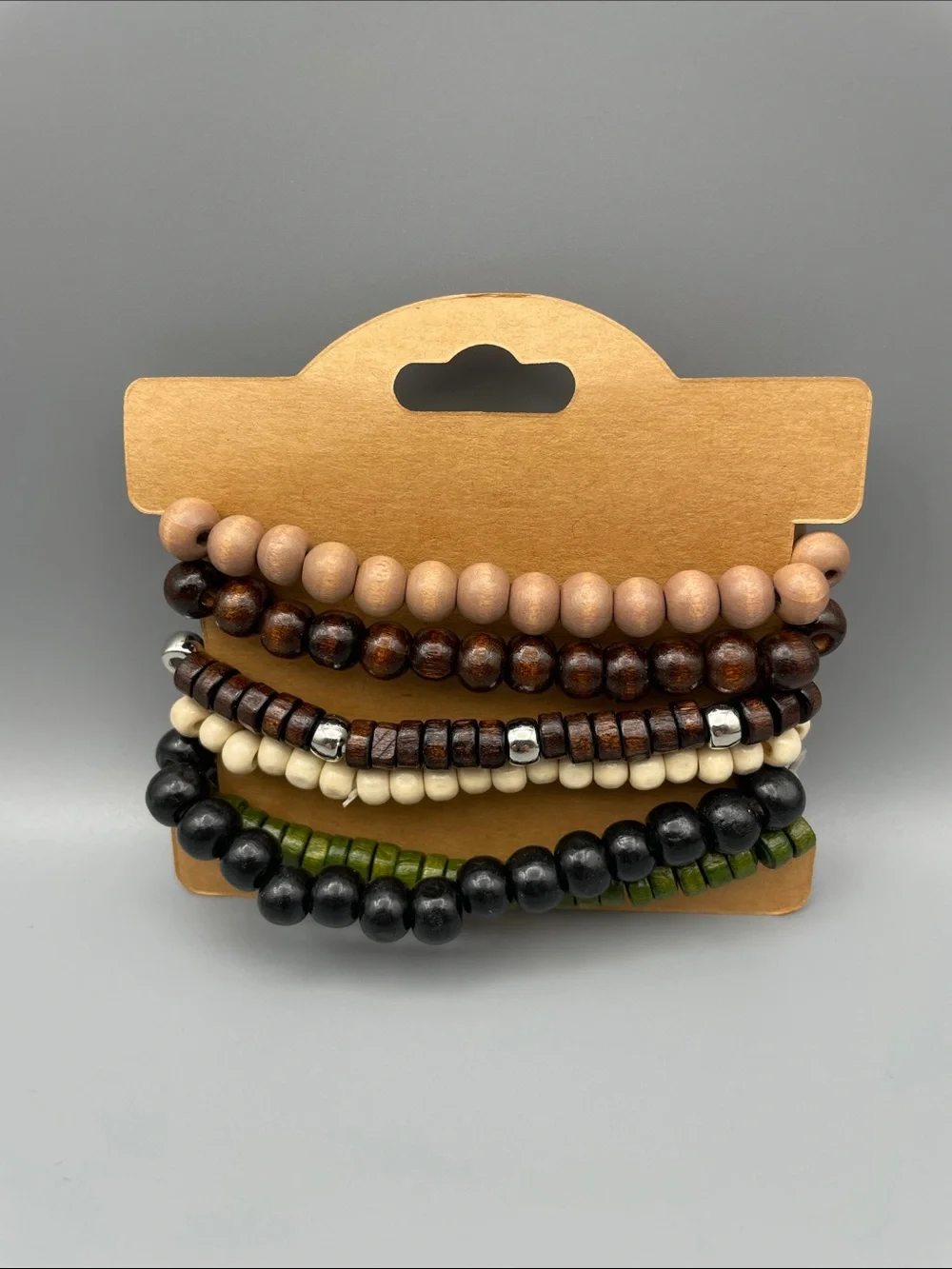 Stacked Beaded Bracelet Set, Women’s— Natural Wood, Turquoise, Ivory & Olive